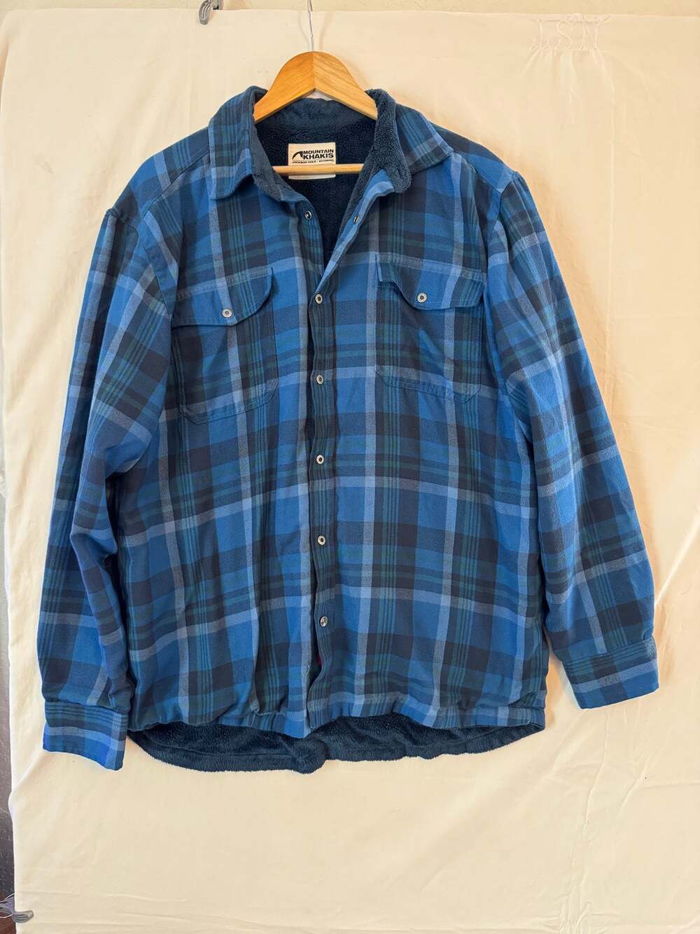 Mountain Khakis Christopher Fleece Lined Blue Plaid Shirt Jacket Mens Large